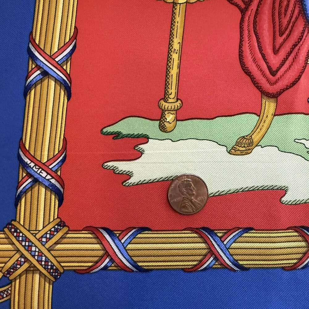 HERMES Vintage Republique Francaise Red Blue 90 cm Silk Square Scarf Box Good - Picture 11 of 16